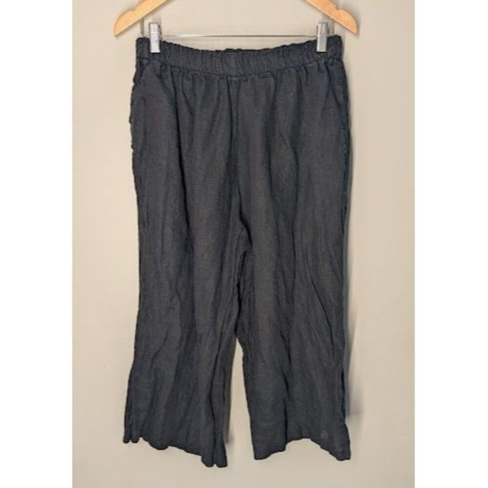 Bryn Walker Black Pull On Wide Leg Ankle Linen Pants Sz XL Lagenlook Minimalist